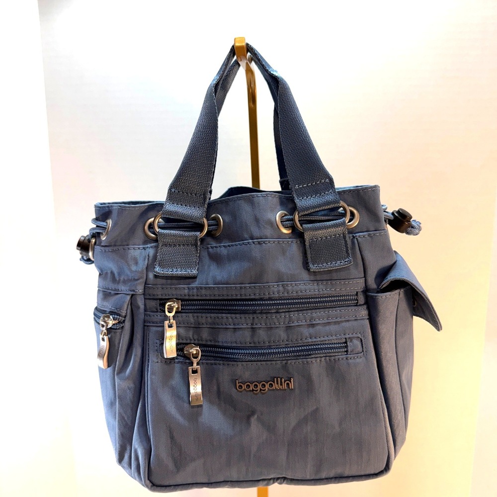 Baggallini Bucket Bag Women Small Cornflower Blue Nylon Drawstring Travel Tote